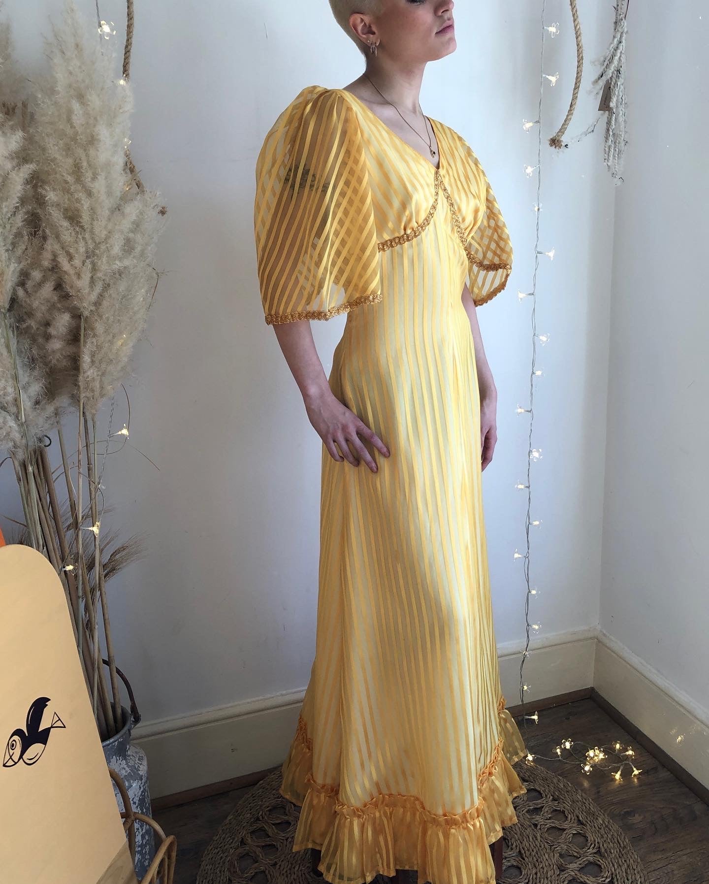 1970s Daffodil Yellow prairie style Maxi Dress