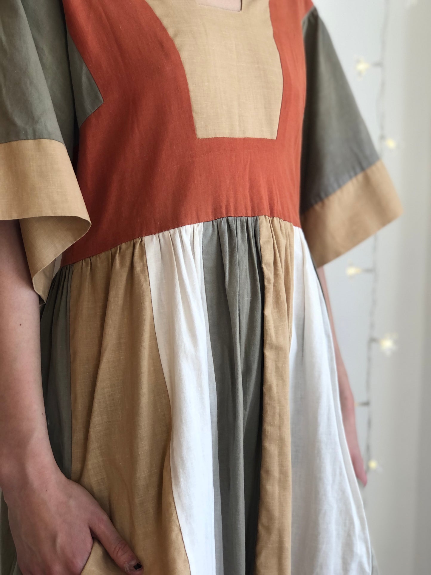 1970s Block Colour cotton midi Dress with pockets