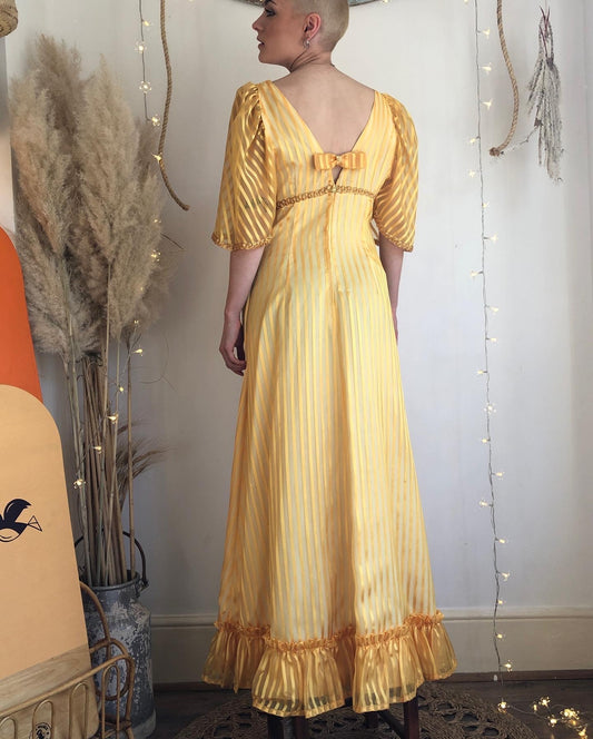 1970s Daffodil Yellow prairie style Maxi Dress